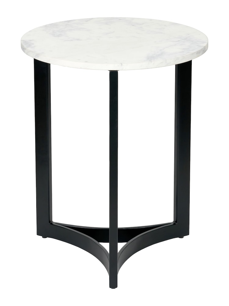 Pacific Mirrored Hendrick White Marble and Black Metal Side Table - Image 2 of 6