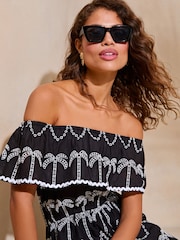 Monocromă - Salopetă scurtă cu broderie Model bardot de vară și model palmieri Lipsy - Image 4 of 4