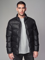 Black Shower Resistant Rubberised Funnel Puffer Coat - Image 1 of 1