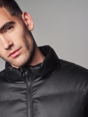 Black Shower Resistant Rubberised Funnel Puffer Coat - Image 5 of 13