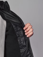 Black Shower Resistant Rubberised Funnel Puffer Coat - Image 6 of 13