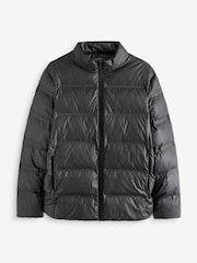 Black Shower Resistant Rubberised Funnel Puffer Coat - Image 7 of 13