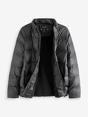 Black Shower Resistant Rubberised Funnel Puffer Coat - Image 8 of 13