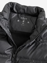 Black Shower Resistant Rubberised Funnel Puffer Coat - Image 9 of 13