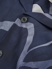 Reiss Indigo Blue Jerry Relaxed Printed Cuban Collar Shirt - Image 5 of 5