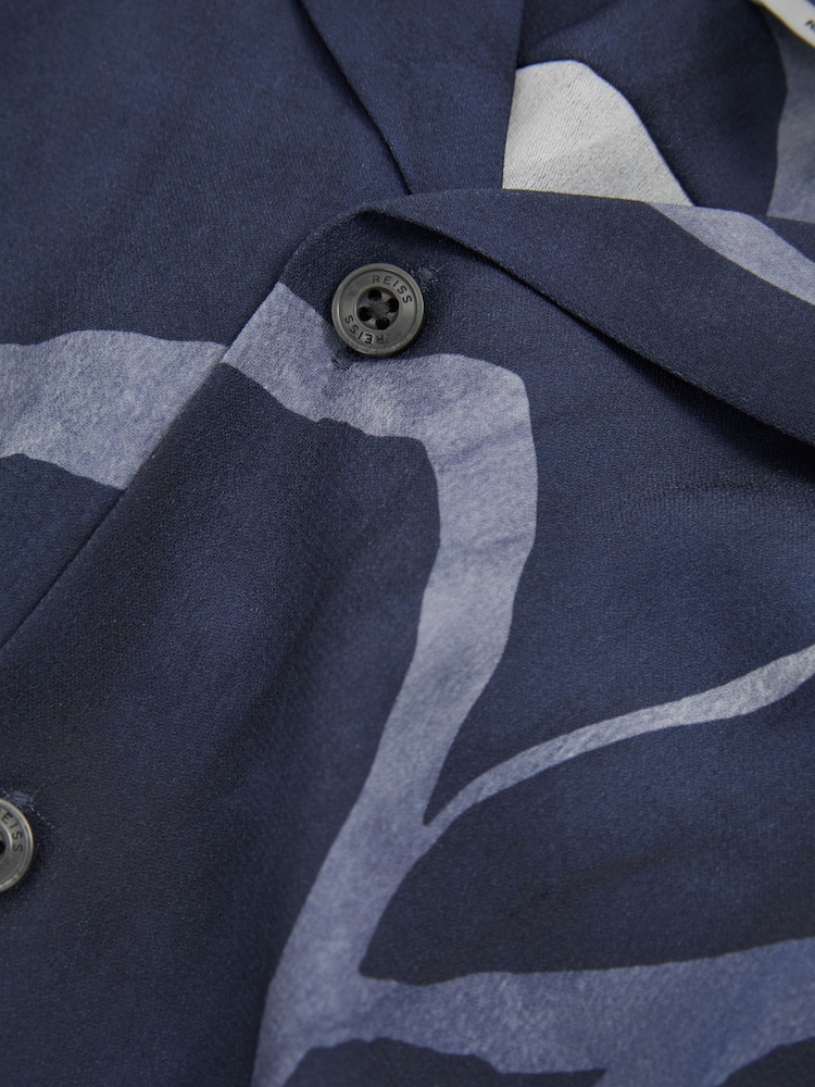Reiss Indigo Blue Jerry Relaxed Printed Cuban Collar Shirt - Image 5 of 5