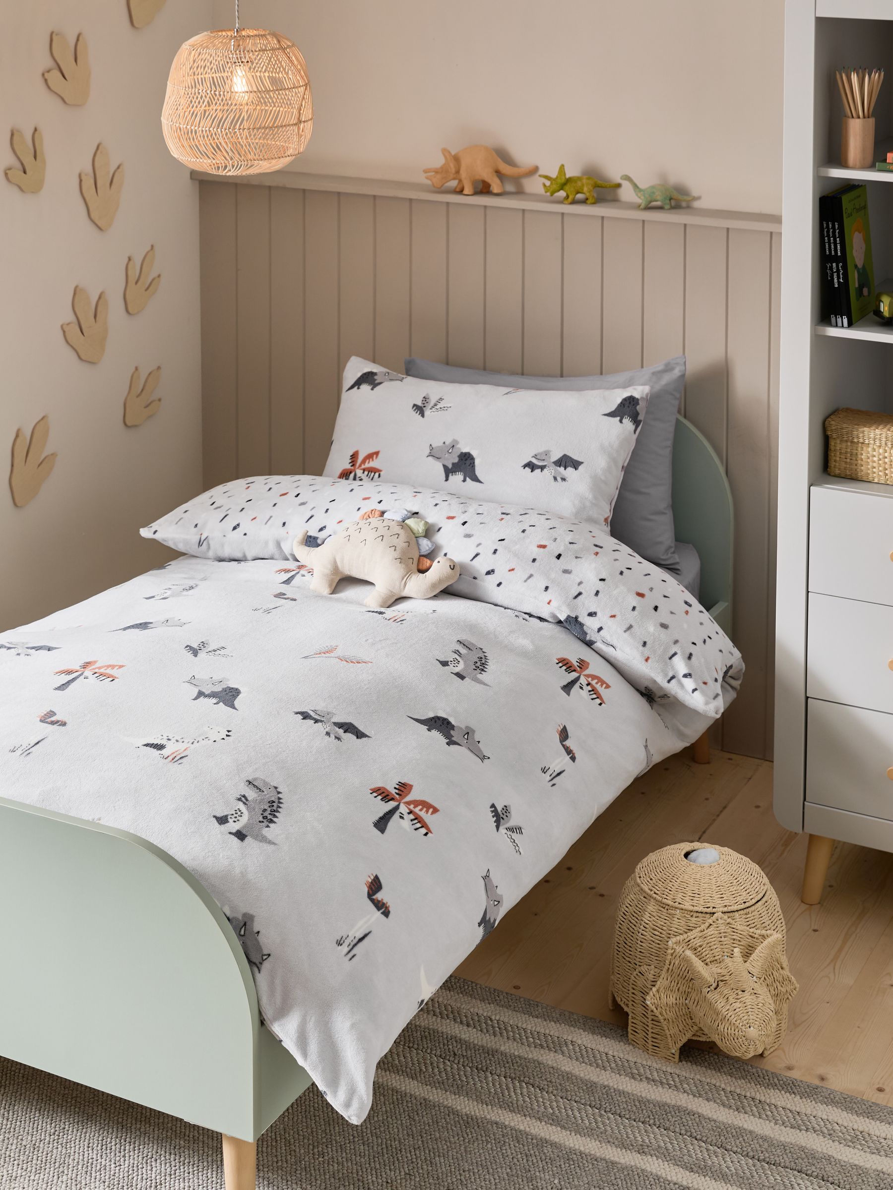 Grey dinosaur bedding deals