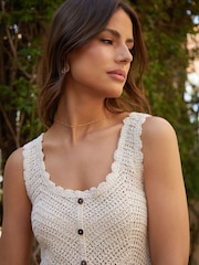 Threadbare White Mock Button Down Crochet Knitted Vest - Image 3 of 4