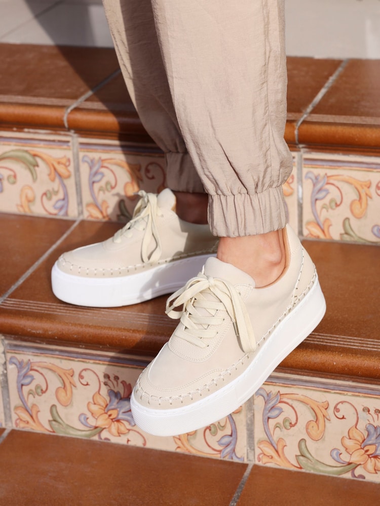 Linzi Beige Nubuck Harlem Faux Leather Platform Trainers - Image 1 of 5