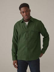 Dark Green Single Pocket Shacket With Wool - Image 1 of 8