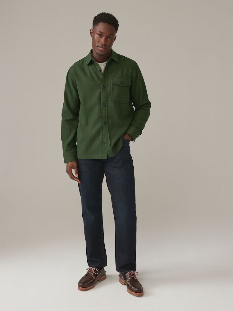 Dark Green Single Pocket Shacket With Wool - Image 2 of 8