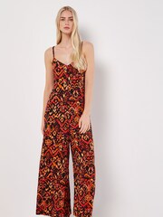 Apricot Black Tie Dye Ikat Palazzo Jumpsuit - Image 1 of 1