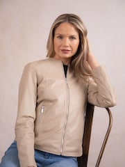 Lakeland Leather Cream Crosby Collarless Leather Jacket - Image 1 of 9
