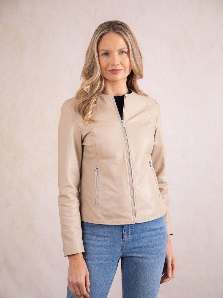 Lakeland Leather Cream Crosby Collarless Leather Jacket - Image 9 of 9