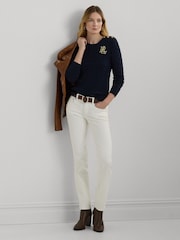 Lauren Ralph Lauren Button Trim Cable Knit 100% Cotton Jumper - Image 3 of 9