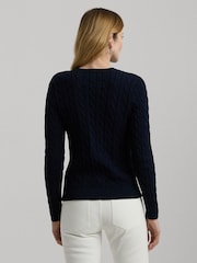 Lauren Ralph Lauren Button Trim Cable Knit 100% Cotton Jumper - Image 4 of 9