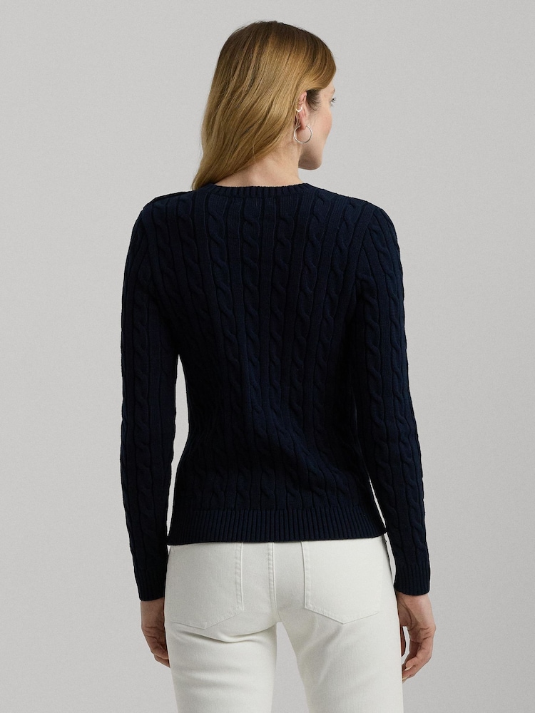 Lauren Ralph Lauren Button Trim Cable Knit 100% Cotton Jumper - Image 4 of 9