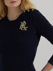 Lauren Ralph Lauren Button Trim Cable Knit 100% Cotton Jumper - Image 5 of 9