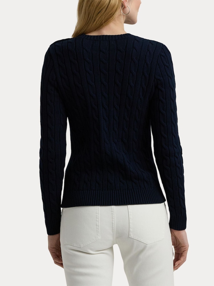 Lauren Ralph Lauren Button Trim Cable Knit 100% Cotton Jumper - Image 6 of 9
