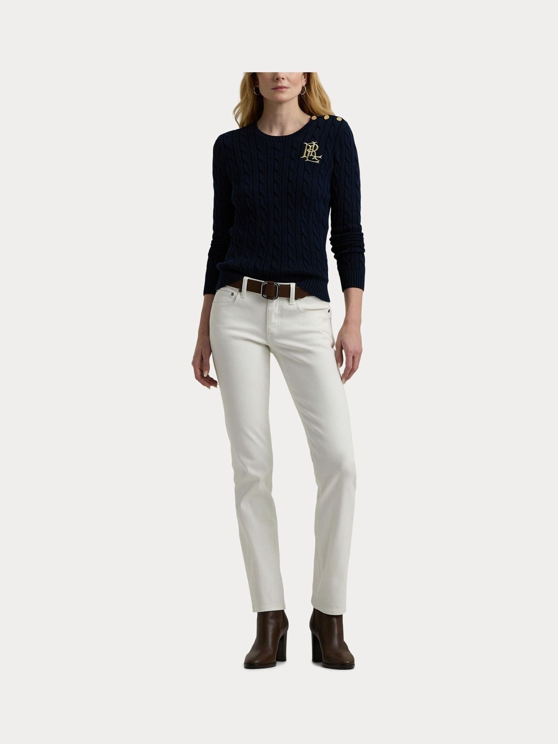 Buy Lauren Ralph Lauren Navy Blue Montiva Button Cable Knit Cotton