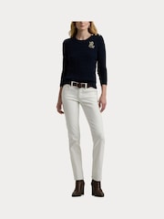 Lauren Ralph Lauren Button Trim Cable Knit 100% Cotton Jumper - Image 8 of 9