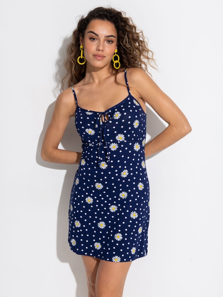 Pour Moi Navy Blue Daisy Strappy Jersey Beach Dress - Image 1 of 4