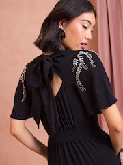 Love & Roses Black Embellished Angel Sleeve Wide Leg Jumpsuit - Image 3 of 4