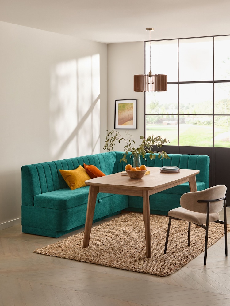 Fine Chenille Teal Blue Anderson Corner Corner Storage Dining Bench - Image 1 of 11