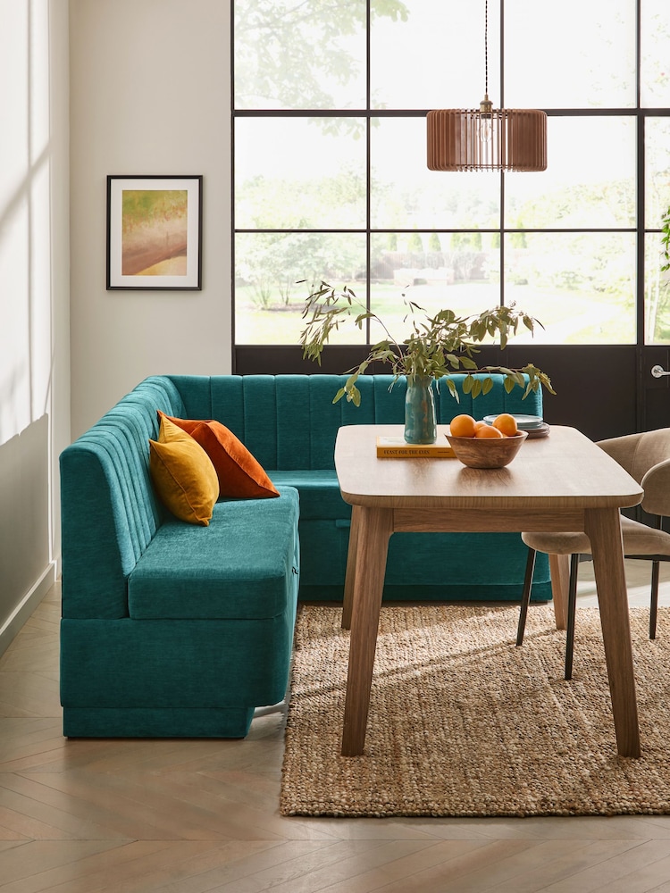 Fine Chenille Teal Blue Anderson Corner Corner Storage Dining Bench - Image 2 of 11