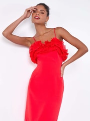 Dusk Red Frill Detail Stretch Dress - Image 1 of 5