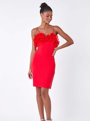 Dusk Red Frill Detail Stretch Dress - Image 3 of 5