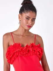 Dusk Red Frill Detail Stretch Dress - Image 4 of 5