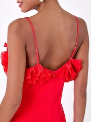 Dusk Red Frill Detail Stretch Dress - Image 5 of 5