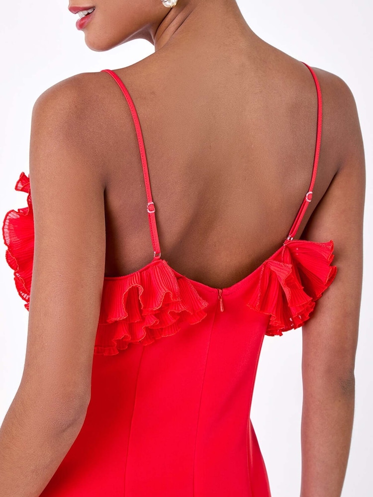 Dusk Red Frill Detail Stretch Dress - Image 5 of 5