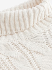 White Ecru High Roll Neck Fringe Knitted Cape Cardigan With Wool - Image 6 of 9