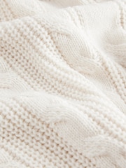 White Ecru High Roll Neck Fringe Knitted Cape Cardigan With Wool - Image 8 of 9