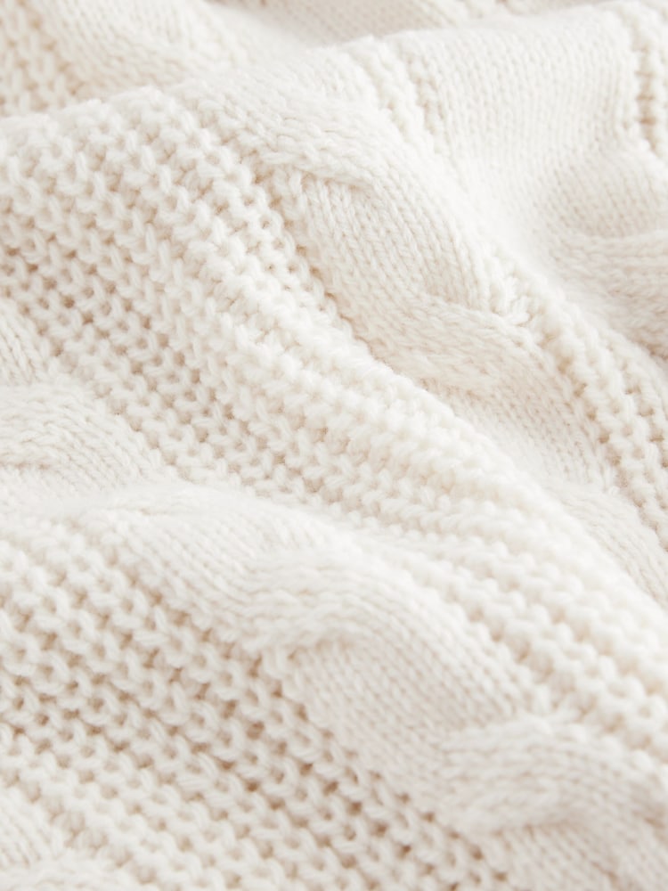 White Ecru High Roll Neck Fringe Knitted Cape Cardigan With Wool - Image 8 of 9