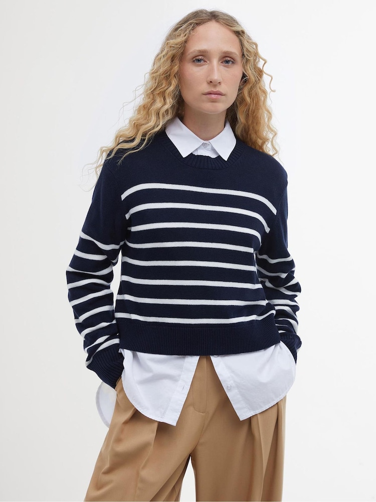 Barbour® Navy Breton Stripe Emery Knitted Jumper - Image 1 of 6 Barbour® Navy Breton Stripe Emery Knitted Jumper - Image 1 of 6