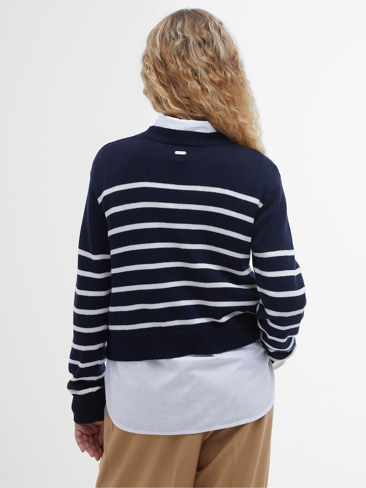 Barbour® Navy Breton Stripe Emery Knitted Jumper - Image 2 of 6 Barbour® Navy Breton Stripe Emery Knitted Jumper - Image 2 of 6
