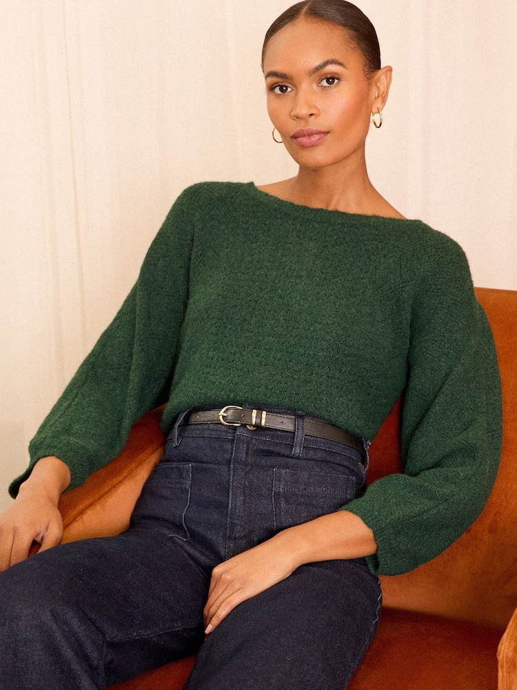 Love & Roses Green Cosy Stitch Detail Jumper - Image 1 of 4 Love & Roses Green Cosy Stitch Detail Jumper - Image 1 of 4