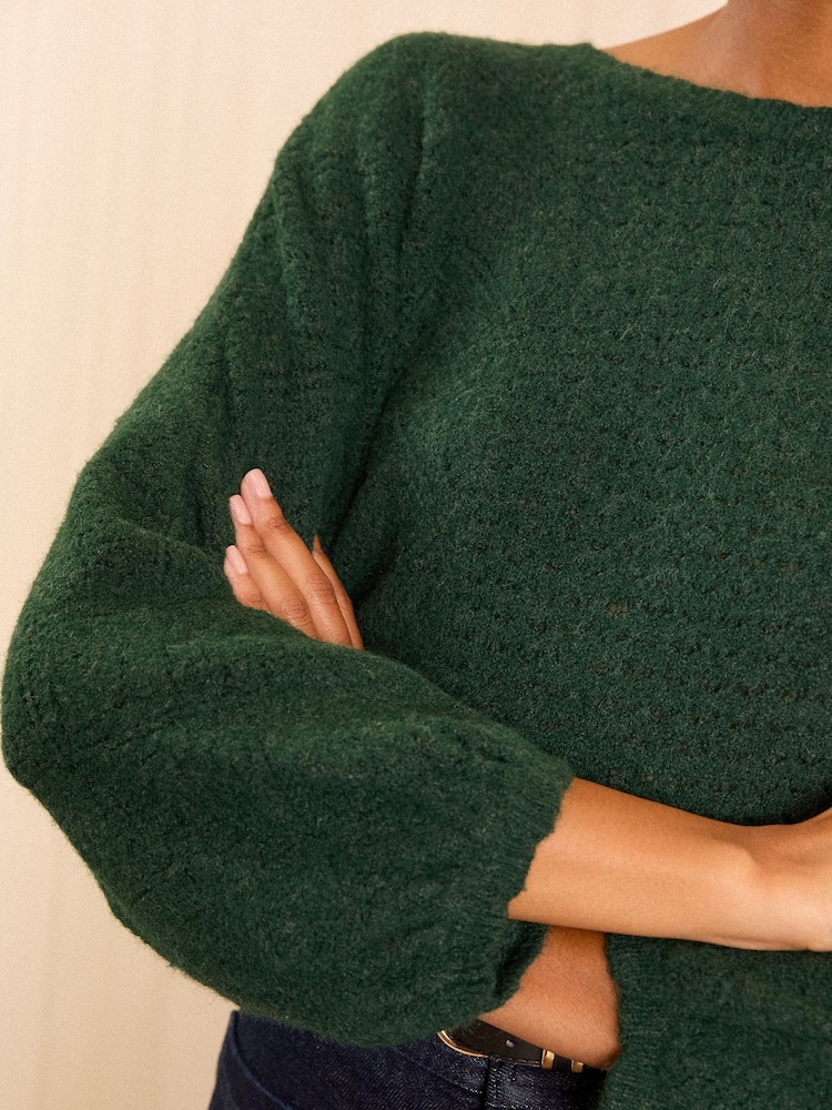 Love & Roses Green Cosy Stitch Detail Jumper - Image 2 of 4 Love & Roses Green Cosy Stitch Detail Jumper - Image 2 of 4