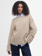 Barbour® Beige Cassandra Crew Neck Knitted Jumper - Image 1 of 6