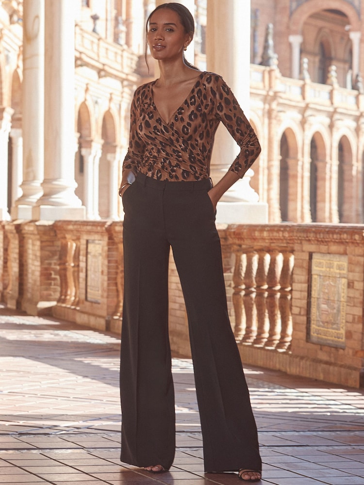 Sosandar Black High Waisted Wide Leg Trousers - Image 1 of 5