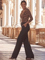 Sosandar Black High Waisted Wide Leg Trousers - Image 3 of 5
