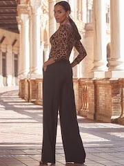 Sosandar Black High Waisted Wide Leg Trousers - Image 4 of 5