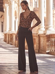 Sosandar Black High Waisted Wide Leg Trousers - Image 5 of 5