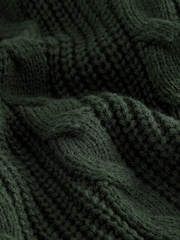 Green Khaki High Roll Neck Fringe Knitted Cape Cardigan With Wool - Image 6 of 8