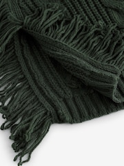 Green Khaki High Roll Neck Fringe Knitted Cape Cardigan With Wool - Image 7 of 8