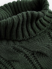 Green Khaki High Roll Neck Fringe Knitted Cape Cardigan With Wool - Image 8 of 8