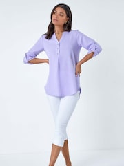 Roman Purple Longline Button Tunic Top - Image 4 of 5